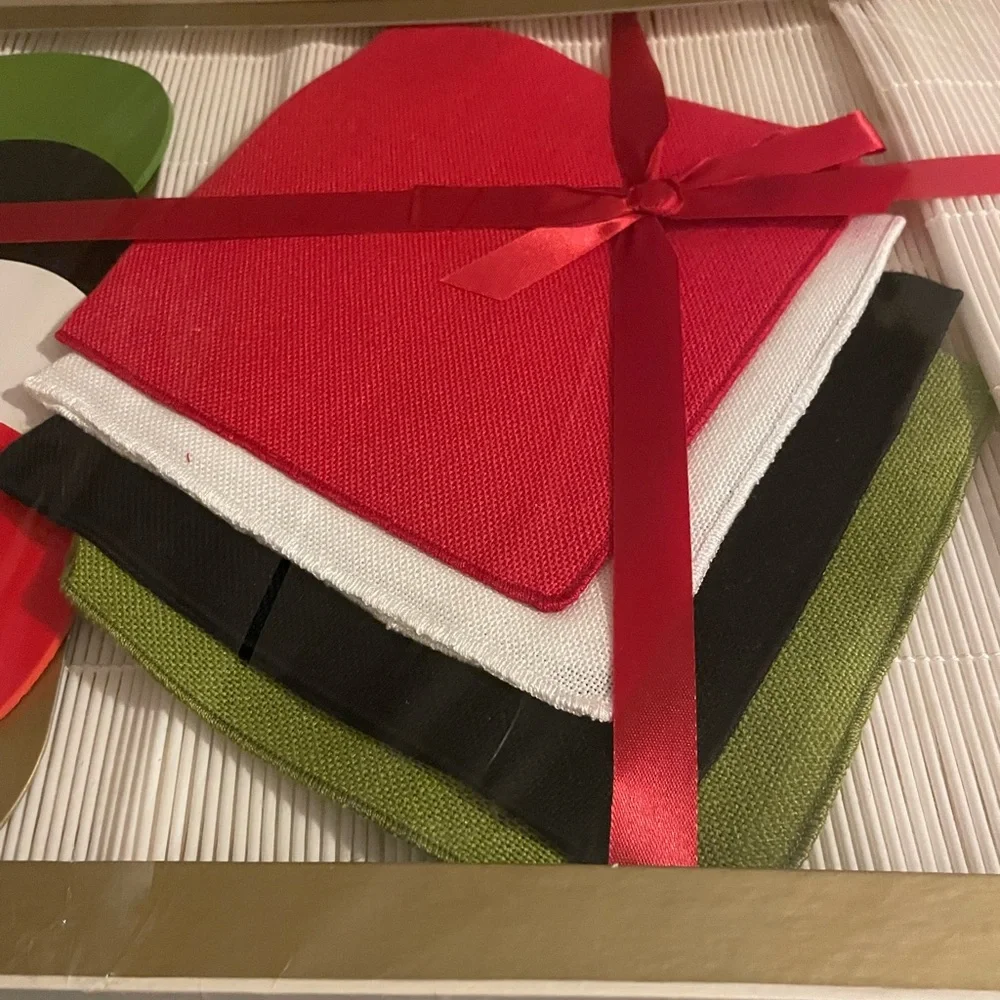 Vintage NIB mod tiki style Kemp & Beatley placemat, coaster, cloth napkin set